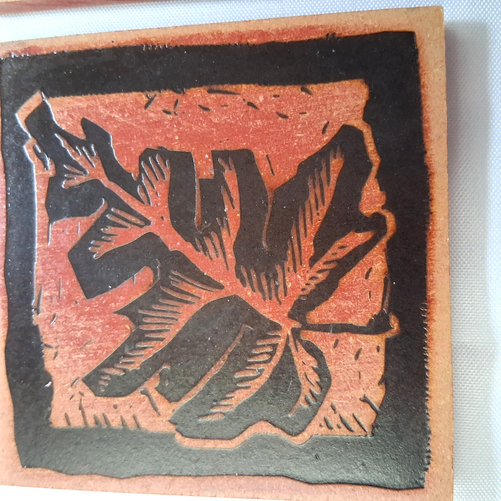ORE Leaf Coaster Set of 4-Red Black VINTAGE 1997 Recycled Rubber 4 inch Square